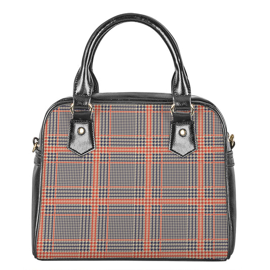 Blue Beige And Orange Glen Plaid Print Shoulder Handbag