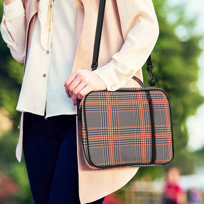 Blue Beige And Orange Glen Plaid Print Shoulder Strap Bible Bag