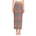 Blue Beige And Orange Glen Plaid Print Side Slit Maxi Skirt