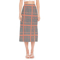 Blue Beige And Orange Glen Plaid Print Side Slit Midi Skirt