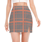 Blue Beige And Orange Glen Plaid Print Side Slit Mini Skirt