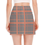 Blue Beige And Orange Glen Plaid Print Side Slit Mini Skirt