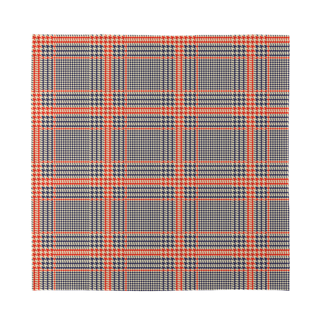 Blue Beige And Orange Glen Plaid Print Silk Bandana