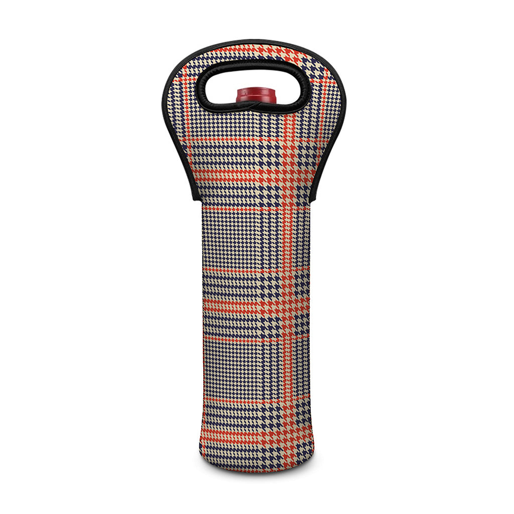 Blue Beige And Orange Glen Plaid Print Single Neoprene Wine Tote
