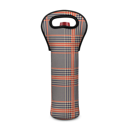Blue Beige And Orange Glen Plaid Print Single Neoprene Wine Tote