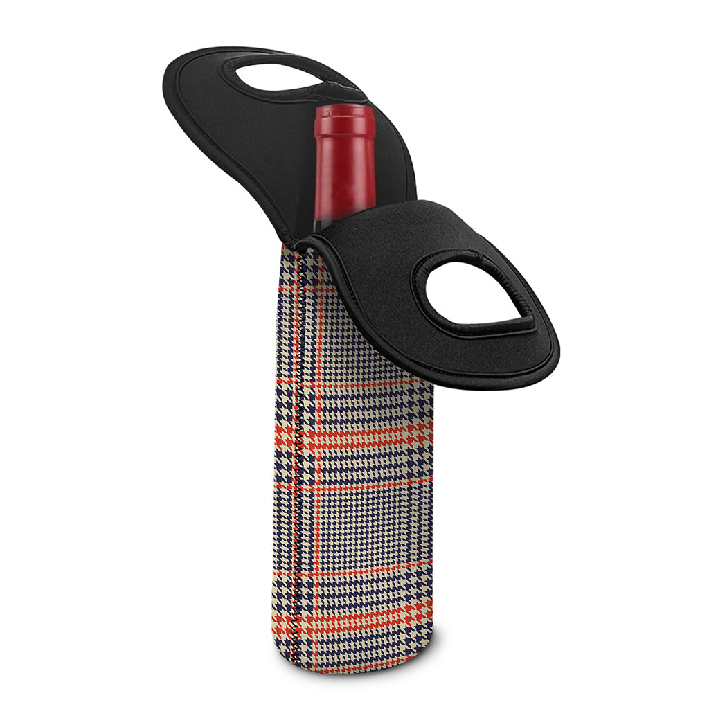 Blue Beige And Orange Glen Plaid Print Single Neoprene Wine Tote
