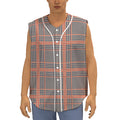 Blue Beige And Orange Glen Plaid Print Sleeveless Baseball Jersey