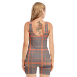 Blue Beige And Orange Glen Plaid Print Sleeveless One Piece Swimsuit