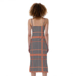 Blue Beige And Orange Glen Plaid Print Slim Fit Midi Cami Dress