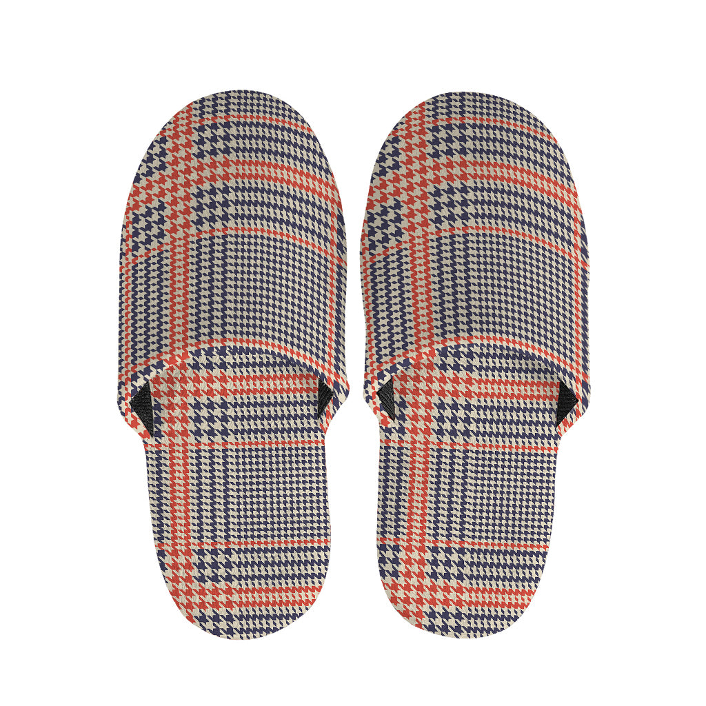 Blue Beige And Orange Glen Plaid Print Slippers