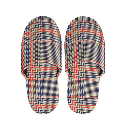 Blue Beige And Orange Glen Plaid Print Slippers