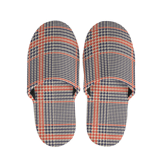 Blue Beige And Orange Glen Plaid Print Slippers