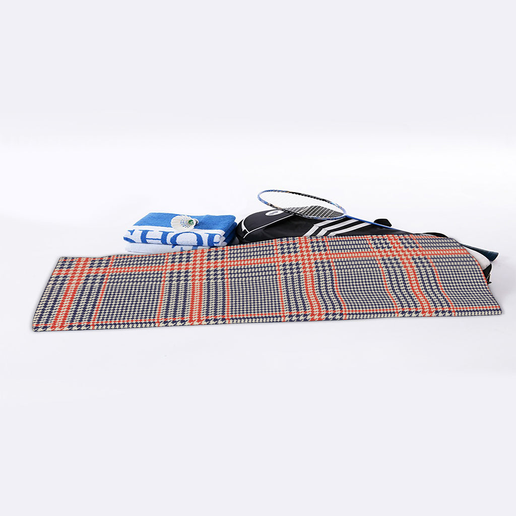 Blue Beige And Orange Glen Plaid Print Sports Towel