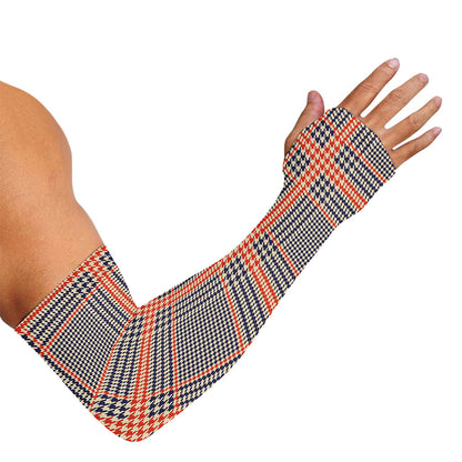 Blue Beige And Orange Glen Plaid Print Sun Protection Arm Sleeves