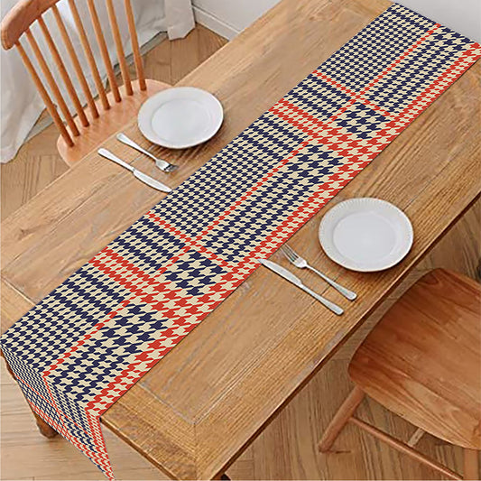 Blue Beige And Orange Glen Plaid Print Table Runner