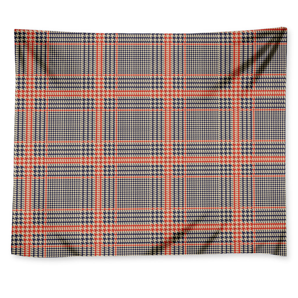 Blue Beige And Orange Glen Plaid Print Tapestry