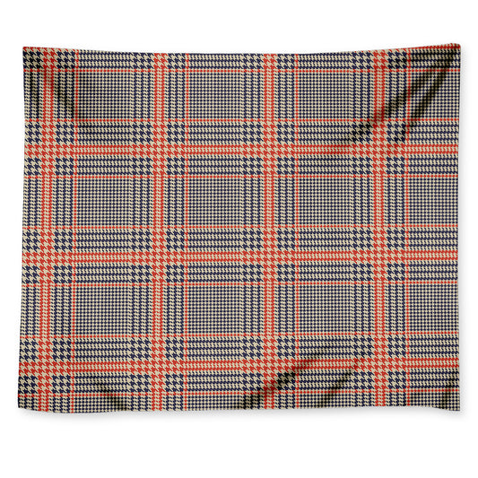 Blue Beige And Orange Glen Plaid Print Tapestry