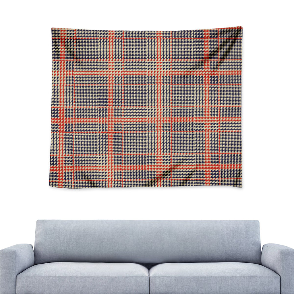Blue Beige And Orange Glen Plaid Print Tapestry