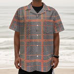 Blue Beige And Orange Glen Plaid Print Textured Short Sleeve Shirt