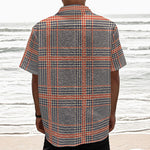Blue Beige And Orange Glen Plaid Print Textured Short Sleeve Shirt