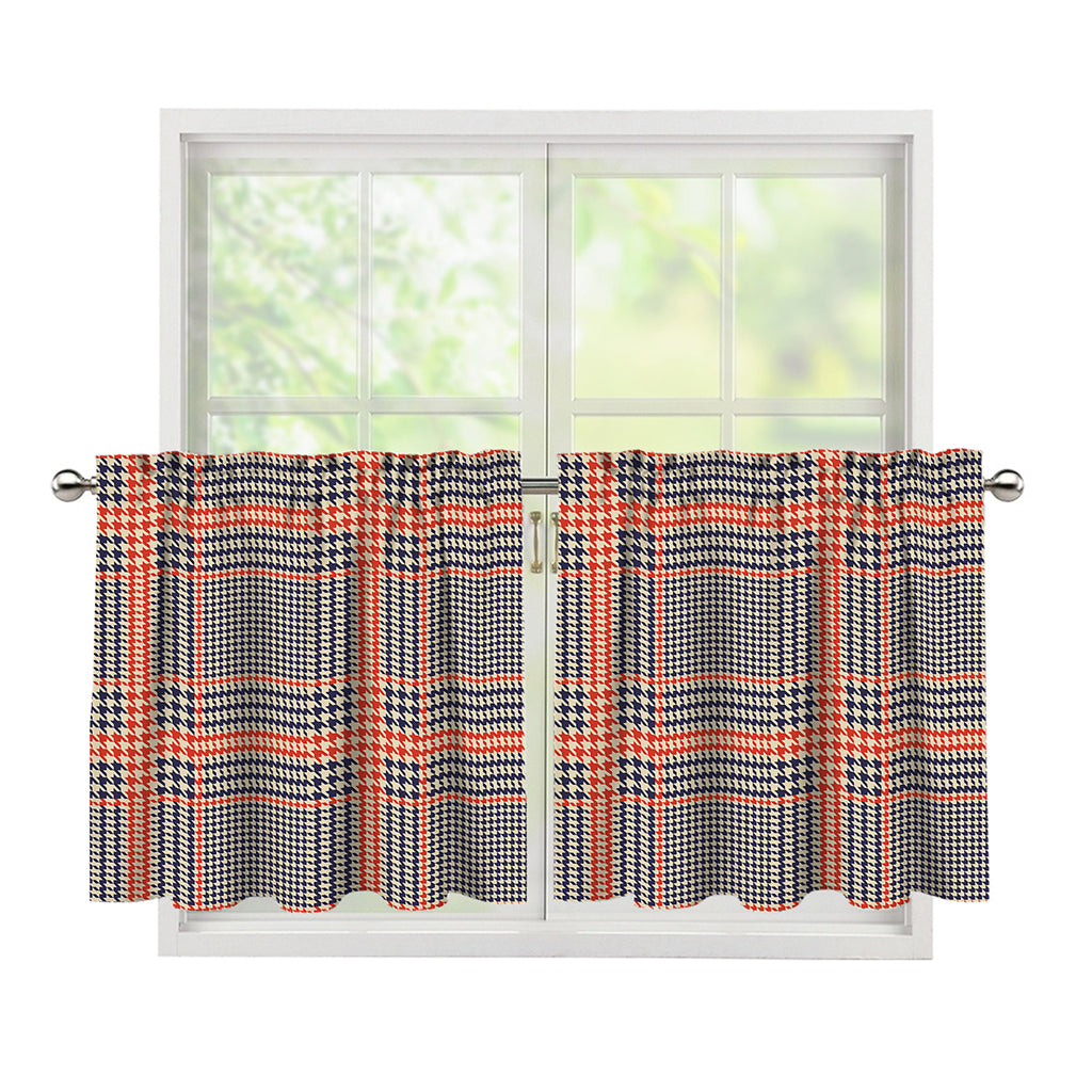 Blue Beige And Orange Glen Plaid Print Tier Curtains