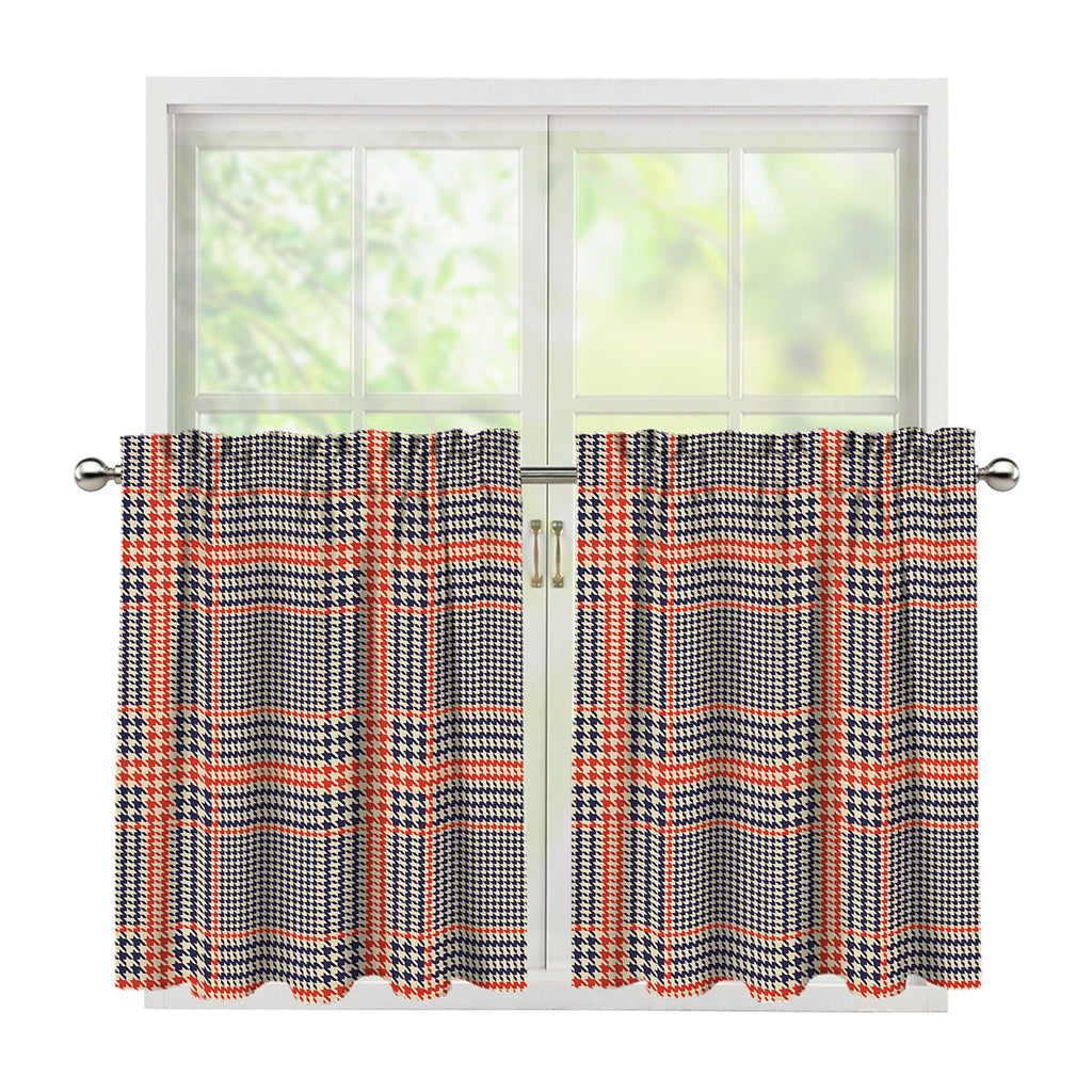 Blue Beige And Orange Glen Plaid Print Tier Curtains
