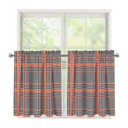 Blue Beige And Orange Glen Plaid Print Tier Curtains