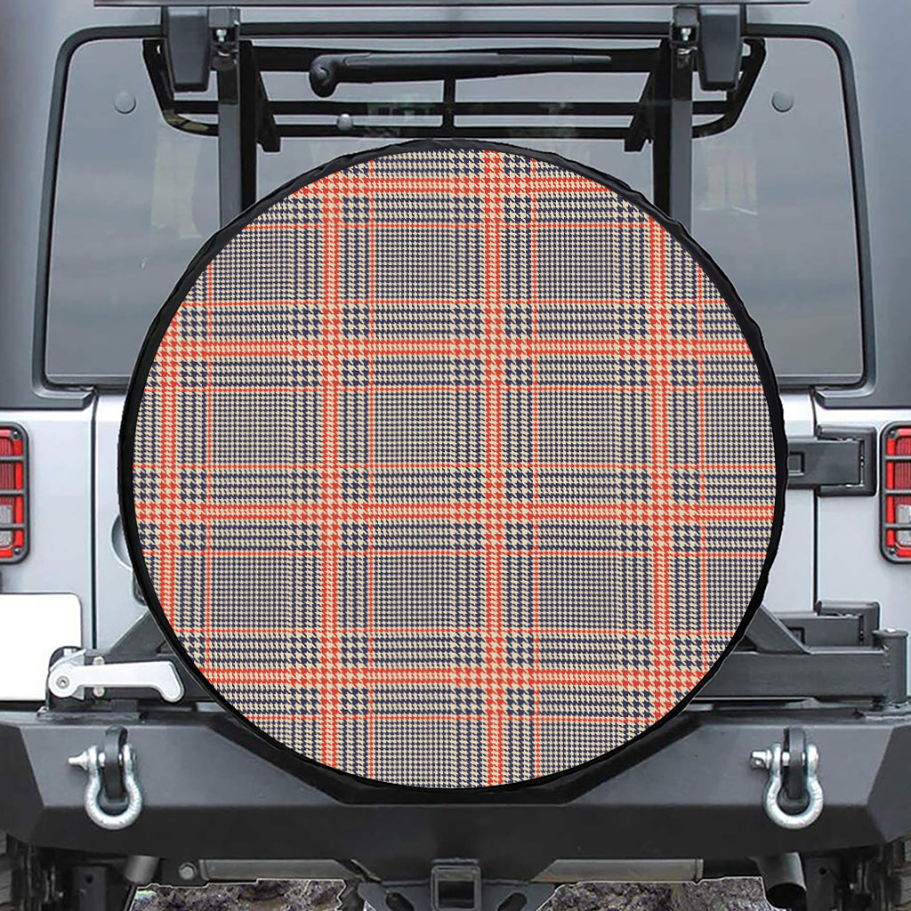 Blue Beige And Orange Glen Plaid Print Tire Cover