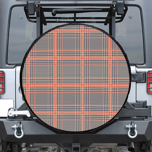 Blue Beige And Orange Glen Plaid Print Tire Cover