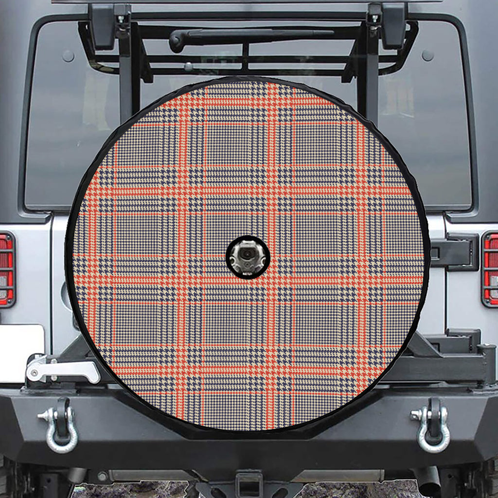 Blue Beige And Orange Glen Plaid Print Tire Cover With Camera Hole