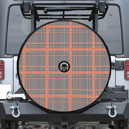 Blue Beige And Orange Glen Plaid Print Tire Cover With Camera Hole