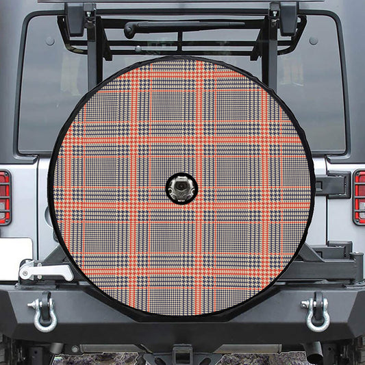 Blue Beige And Orange Glen Plaid Print Tire Cover With Camera Hole