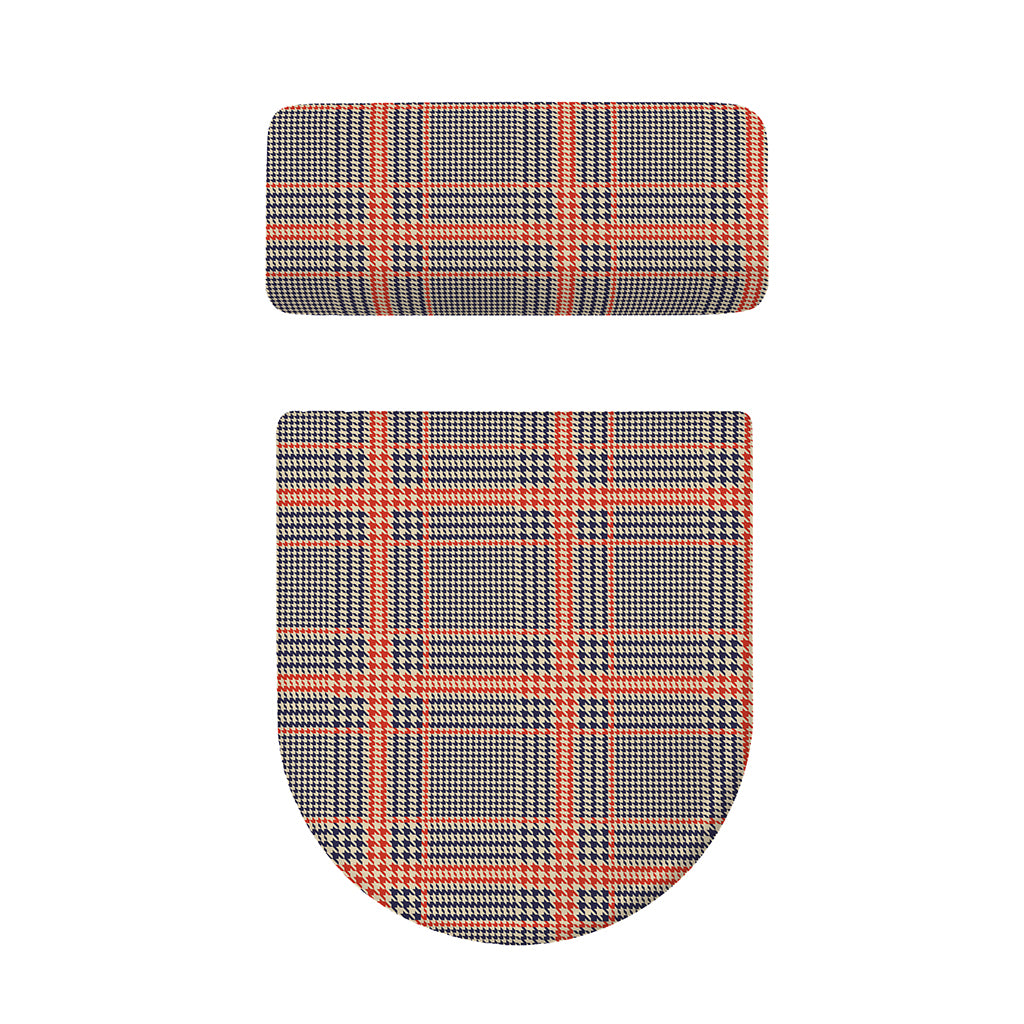 Blue Beige And Orange Glen Plaid Print Toilet Lid And Tank Cover Set