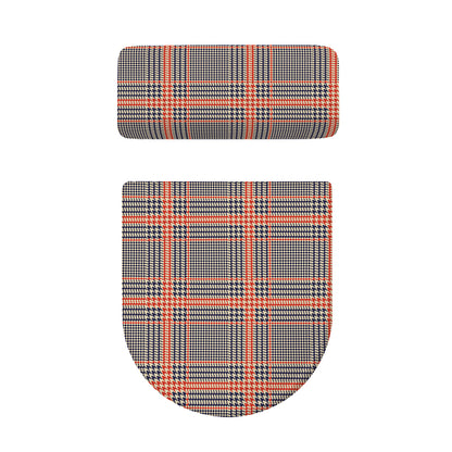 Blue Beige And Orange Glen Plaid Print Toilet Lid And Tank Cover Set