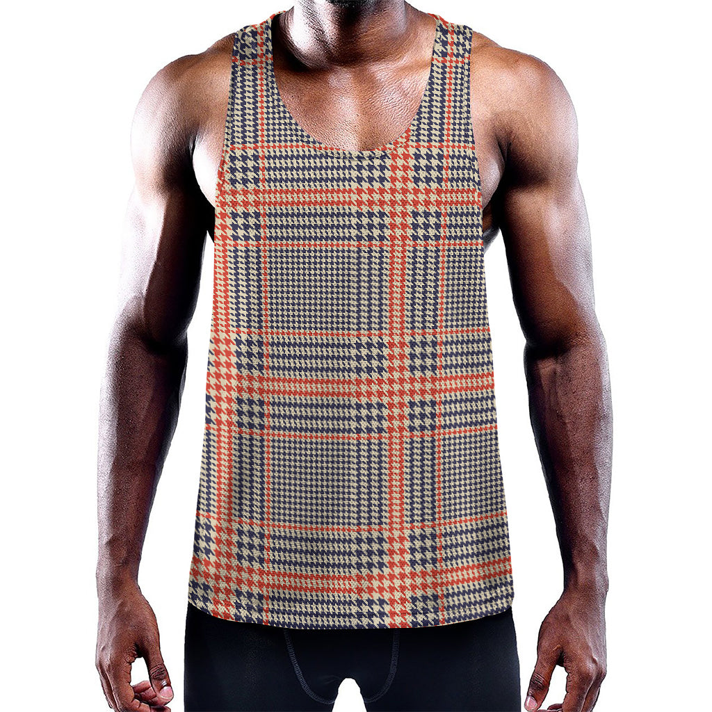 Blue Beige And Orange Glen Plaid Print Training Tank Top