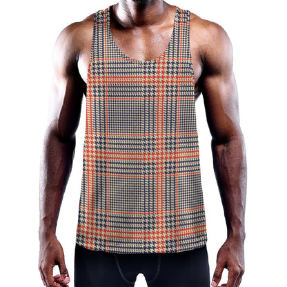 Blue Beige And Orange Glen Plaid Print Training Tank Top