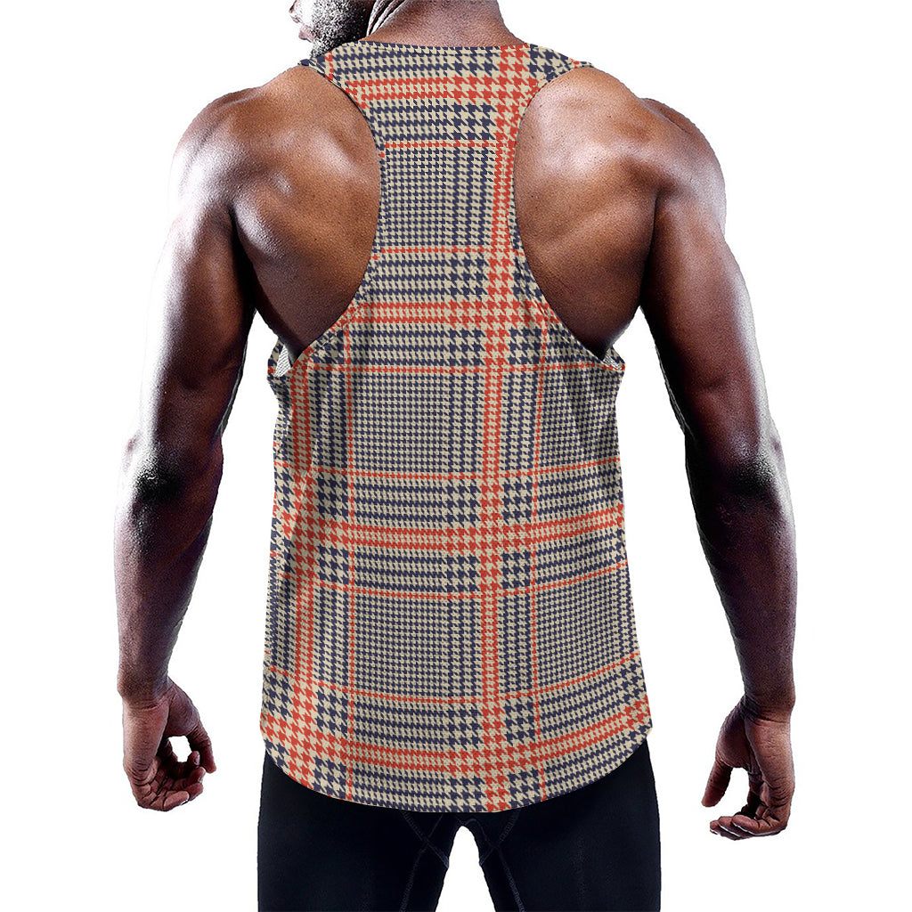 Blue Beige And Orange Glen Plaid Print Training Tank Top