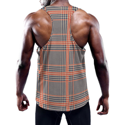 Blue Beige And Orange Glen Plaid Print Training Tank Top
