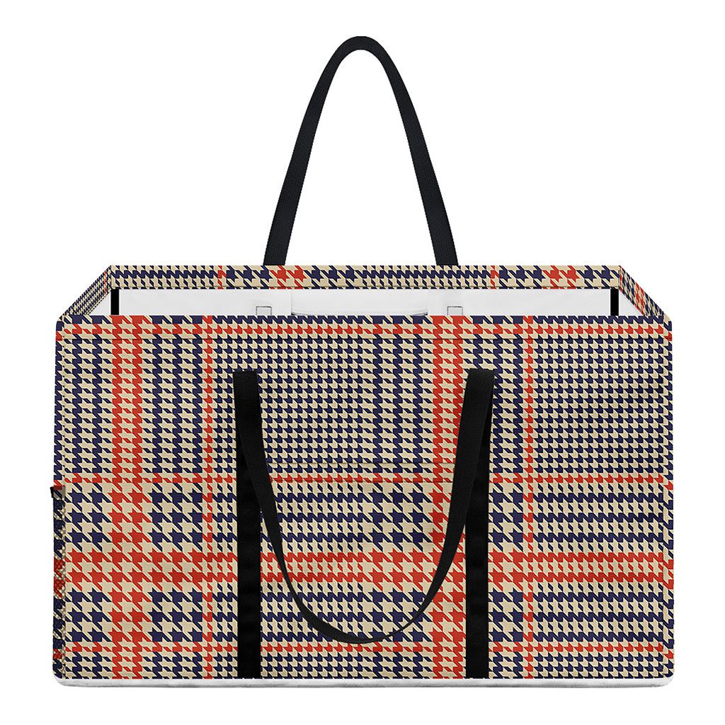 Blue Beige And Orange Glen Plaid Print Utility Tote Bag