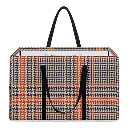 Blue Beige And Orange Glen Plaid Print Utility Tote Bag
