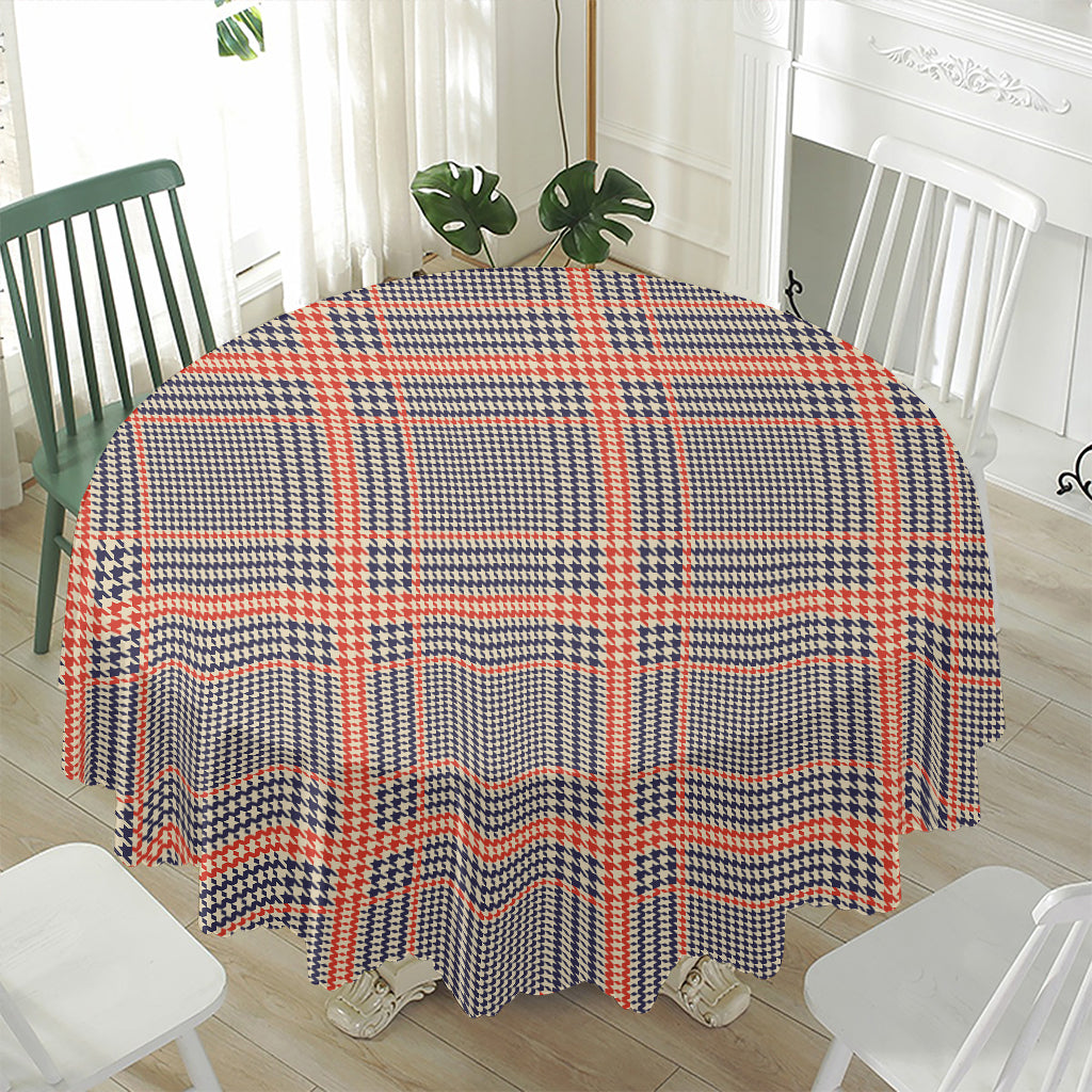 Blue Beige And Orange Glen Plaid Print Waterproof Round Tablecloth