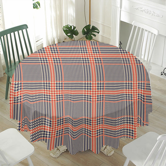 Blue Beige And Orange Glen Plaid Print Waterproof Round Tablecloth