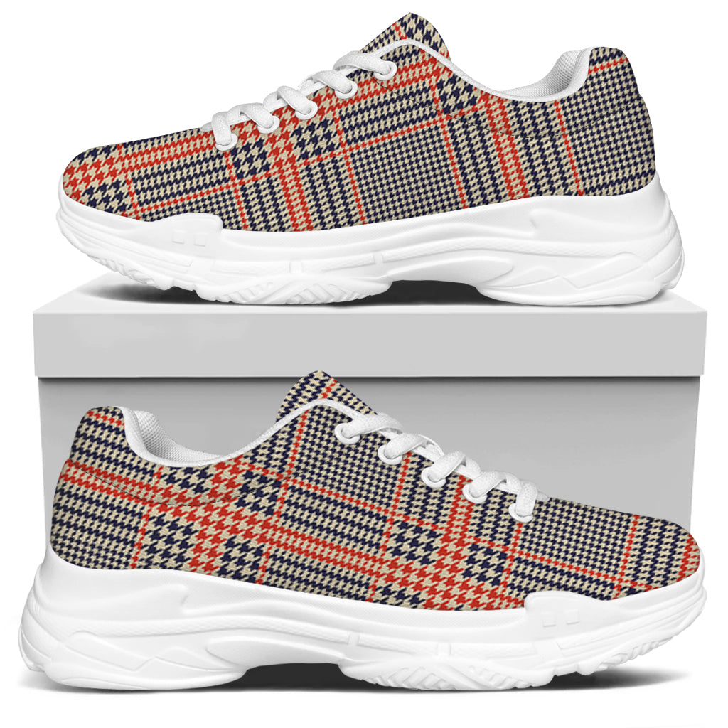 Blue Beige And Orange Glen Plaid Print White Chunky Shoes