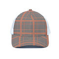Blue Beige And Orange Glen Plaid Print White Mesh Trucker Hat