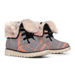 Blue Beige And Orange Glen Plaid Print Winter Boots