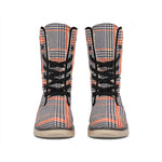 Blue Beige And Orange Glen Plaid Print Winter Boots
