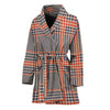 Blue Beige And Orange Glen Plaid Print Women's Bathrobe