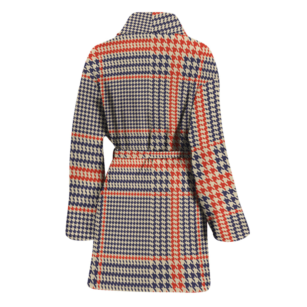Blue Beige And Orange Glen Plaid Print Women's Bathrobe