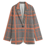 Blue Beige And Orange Glen Plaid Print Women's Blazer