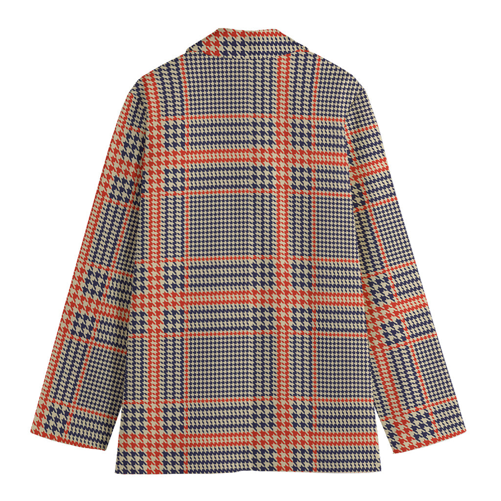 Blue Beige And Orange Glen Plaid Print Women's Blazer